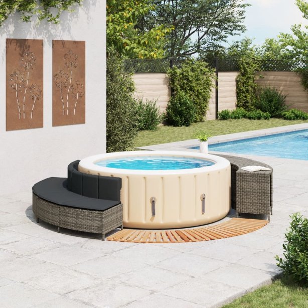 vidaXL Whirlpool-Umrandung Schwarz Poly-Rattan und Massivholz Akazie