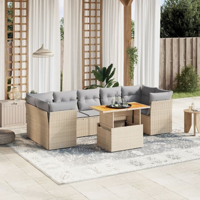 8-tlg. Garten-Sofagarnitur mit Kissen Schwarz Poly Rattan
