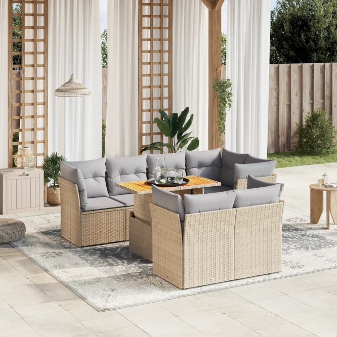 8-tlg. Garten-Sofagarnitur mit Kissen Schwarz Poly Rattan