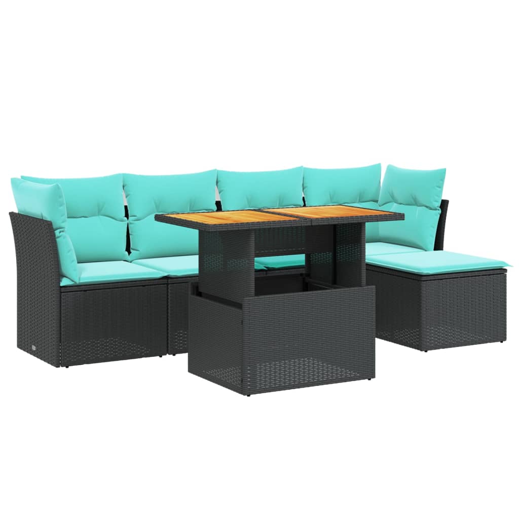 6-tlg. Garten-Sofagarnitur mit Kissen Schwarz Poly Rattan