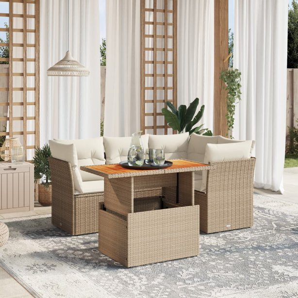 5-tlg. Garten-Sofagarnitur mit Kissen Schwarz Poly Rattan