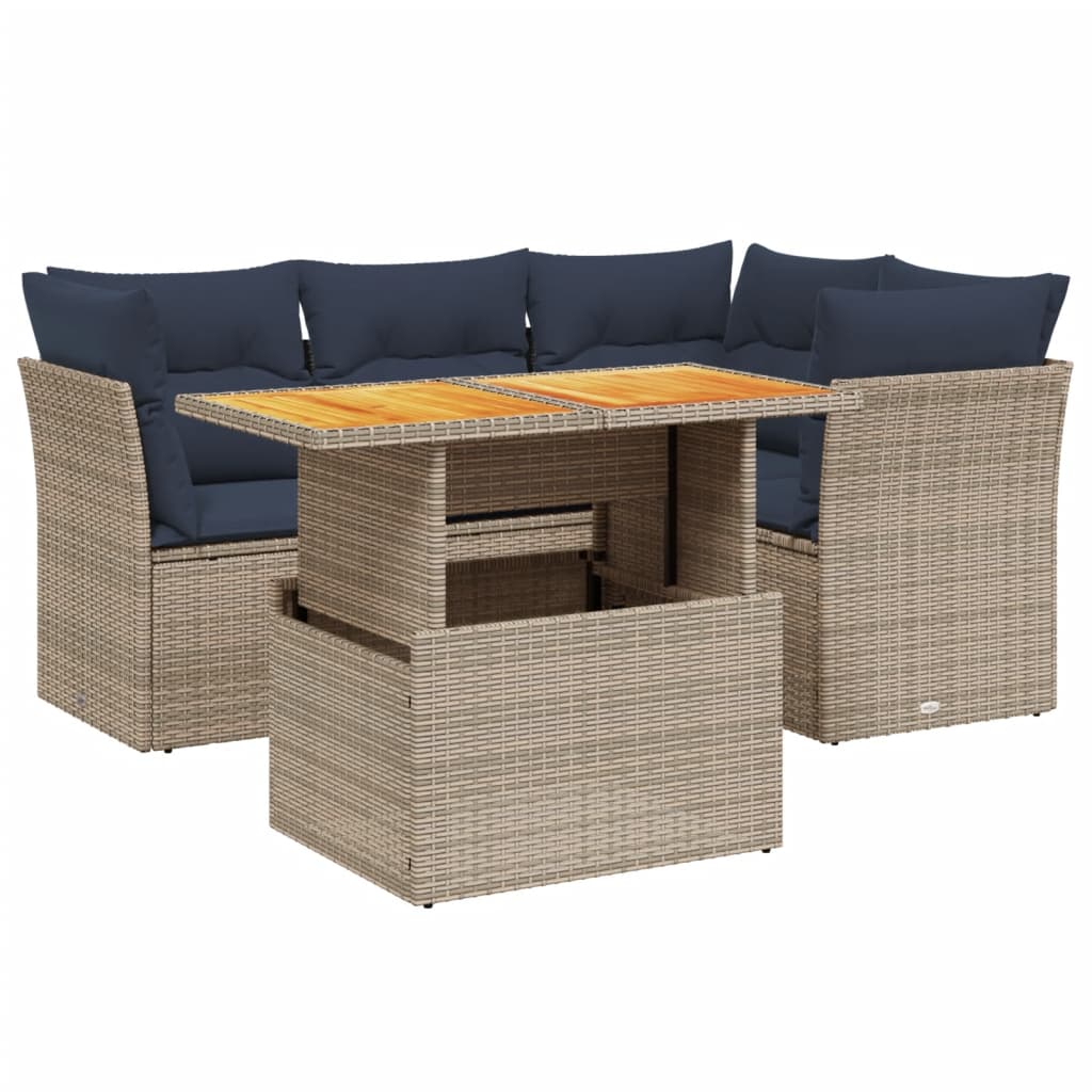 5-tlg. Garten-Sofagarnitur mit Kissen Grau Poly Rattan