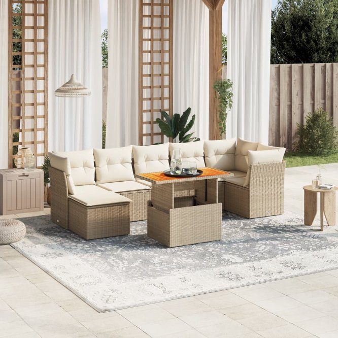 8-tlg. Garten-Sofagarnitur mit Kissen Schwarz Poly Rattan