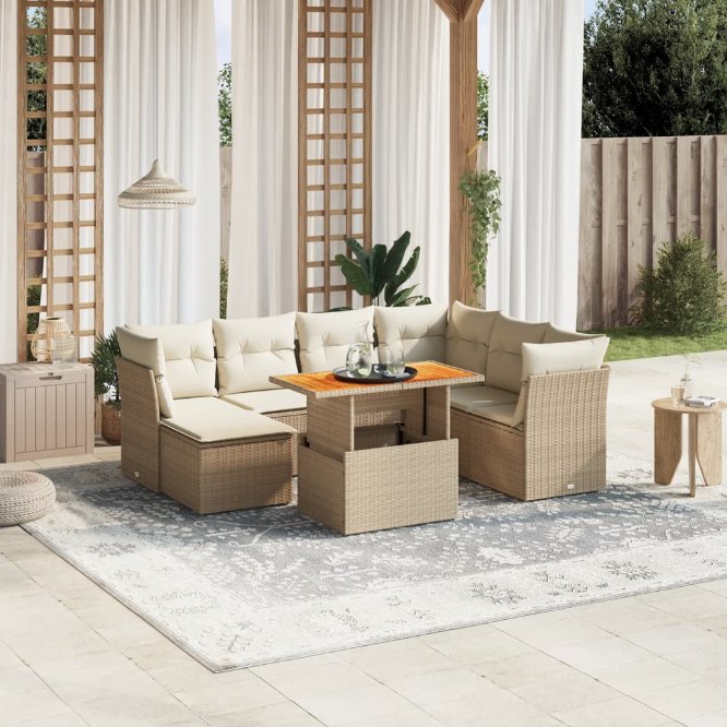 8-tlg. Garten-Sofagarnitur mit Kissen Schwarz Poly Rattan