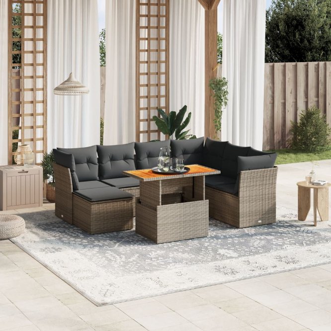 8-tlg. Garten-Sofagarnitur mit Kissen Schwarz Poly Rattan