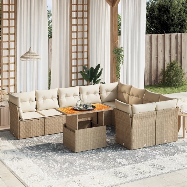 vidaXL 10-tlg. Garten-Sofagarnitur mit Kissen Schwarz Poly Rattan