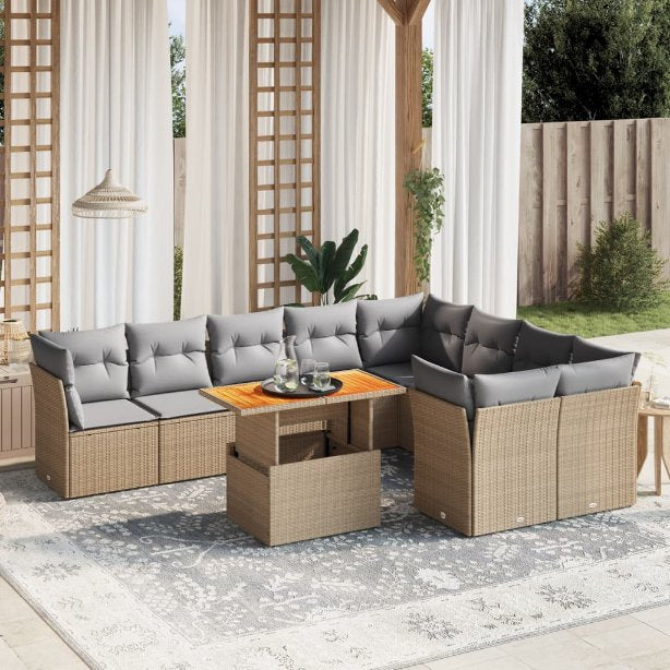 vidaXL 10-tlg. Garten-Sofagarnitur mit Kissen Schwarz Poly Rattan