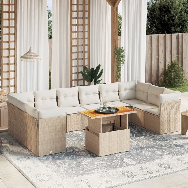 vidaXL 11-tlg. Garten-Sofagarnitur mit Kissen Schwarz Poly Rattan