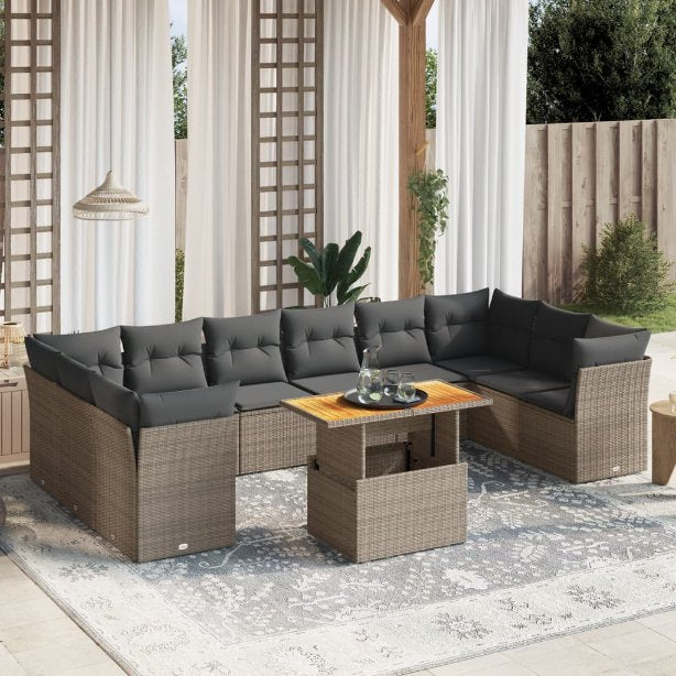 vidaXL 11-tlg. Garten-Sofagarnitur mit Kissen Schwarz Poly Rattan