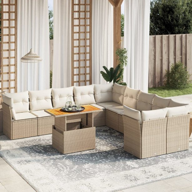 vidaXL 11-tlg. Garten-Sofagarnitur mit Kissen Schwarz Poly Rattan