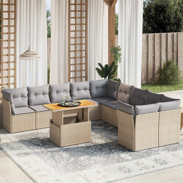 vidaXL 11-tlg. Garten-Sofagarnitur mit Kissen Schwarz Poly Rattan
