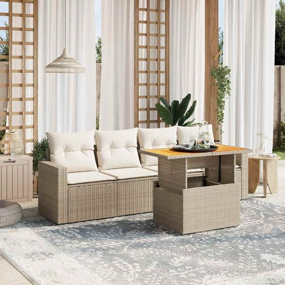 5-tlg. Garten-Sofagarnitur mit Kissen Schwarz Poly Rattan