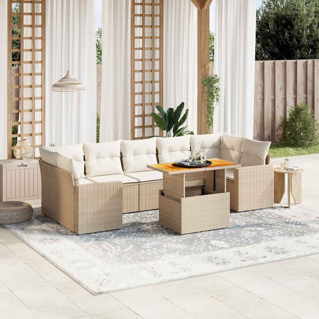 8-tlg. Garten-Sofagarnitur mit Kissen Schwarz Poly Rattan