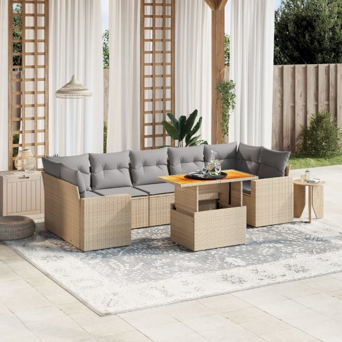 8-tlg. Garten-Sofagarnitur mit Kissen Schwarz Poly Rattan