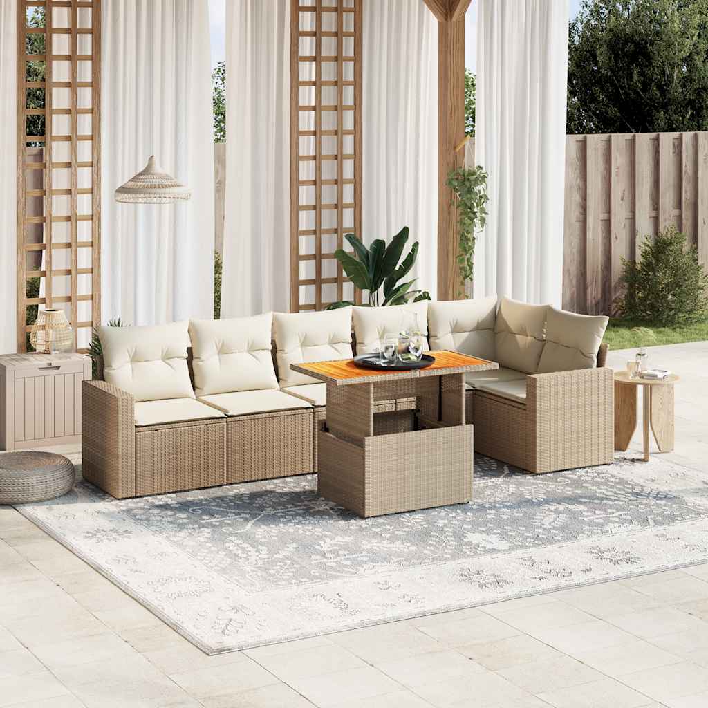 7-tlg. Garten-Sofagarnitur mit Kissen Schwarz Poly Rattan