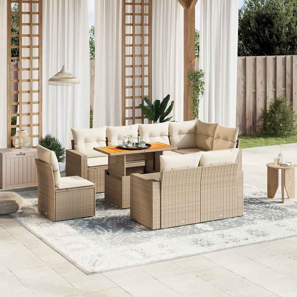 9-tlg. Garten-Sofagarnitur mit Kissen Schwarz Poly Rattan