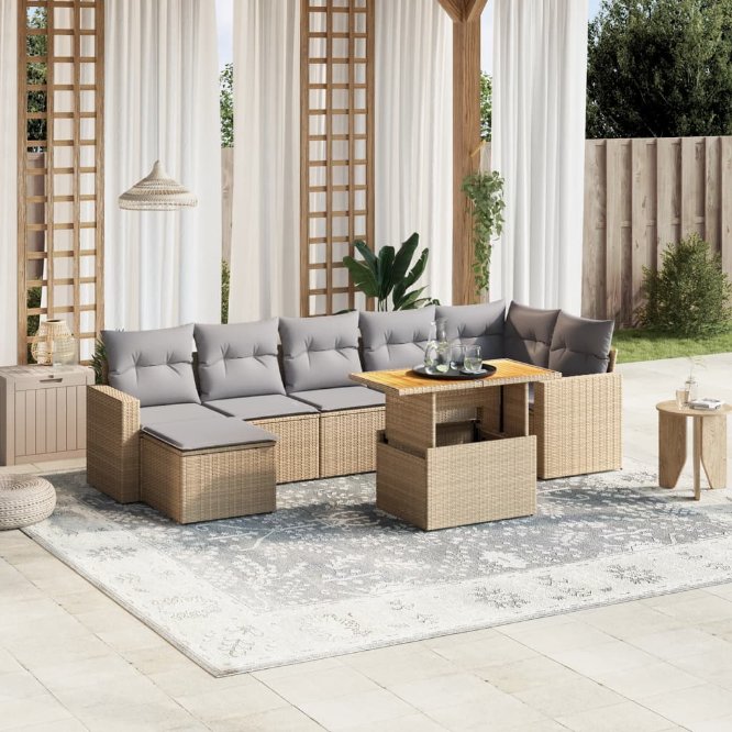 8-tlg. Garten-Sofagarnitur mit Kissen Schwarz Poly Rattan