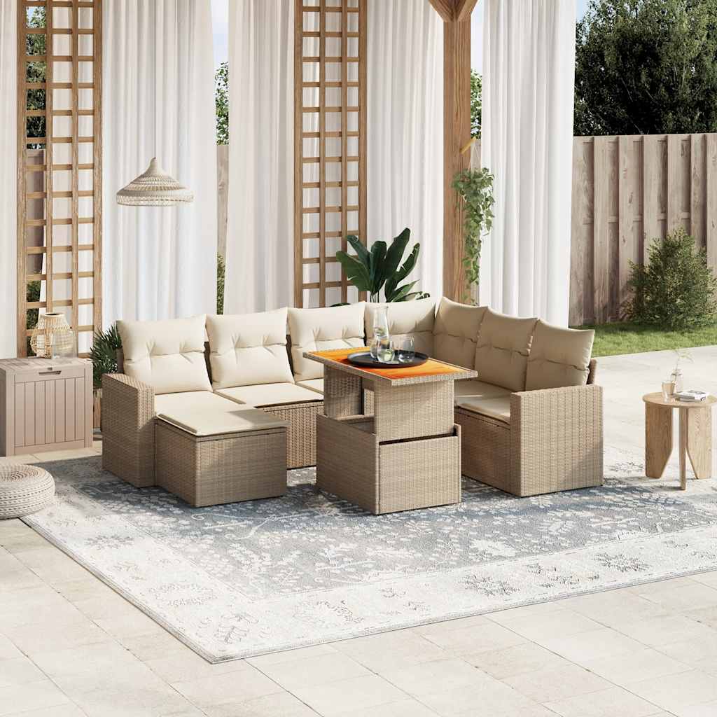 8-tlg. Garten-Sofagarnitur mit Kissen Schwarz Poly Rattan