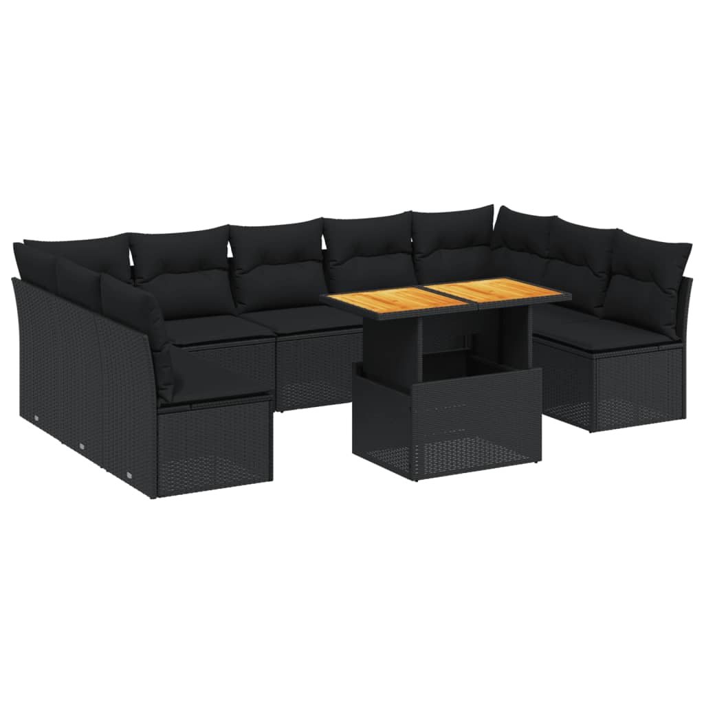 vidaXL 10-tlg. Garten-Sofagarnitur mit Kissen Schwarz Poly Rattan
