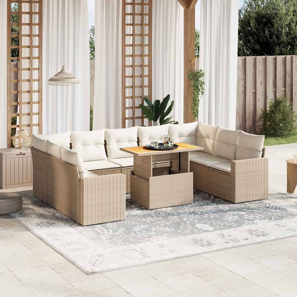 vidaXL 10-tlg. Garten-Sofagarnitur mit Kissen Schwarz Poly Rattan