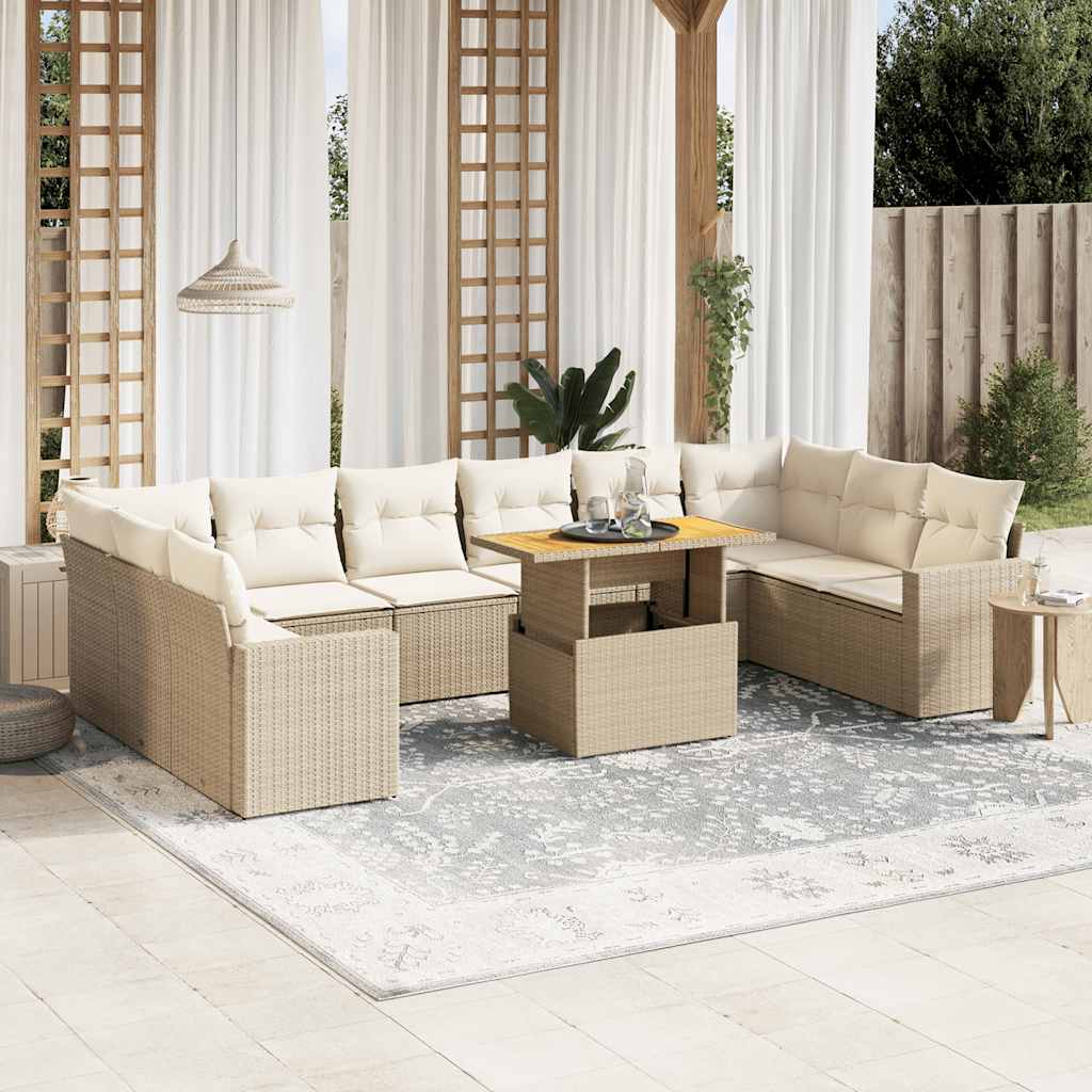vidaXL 11-tlg. Garten-Sofagarnitur mit Kissen Schwarz Poly Rattan