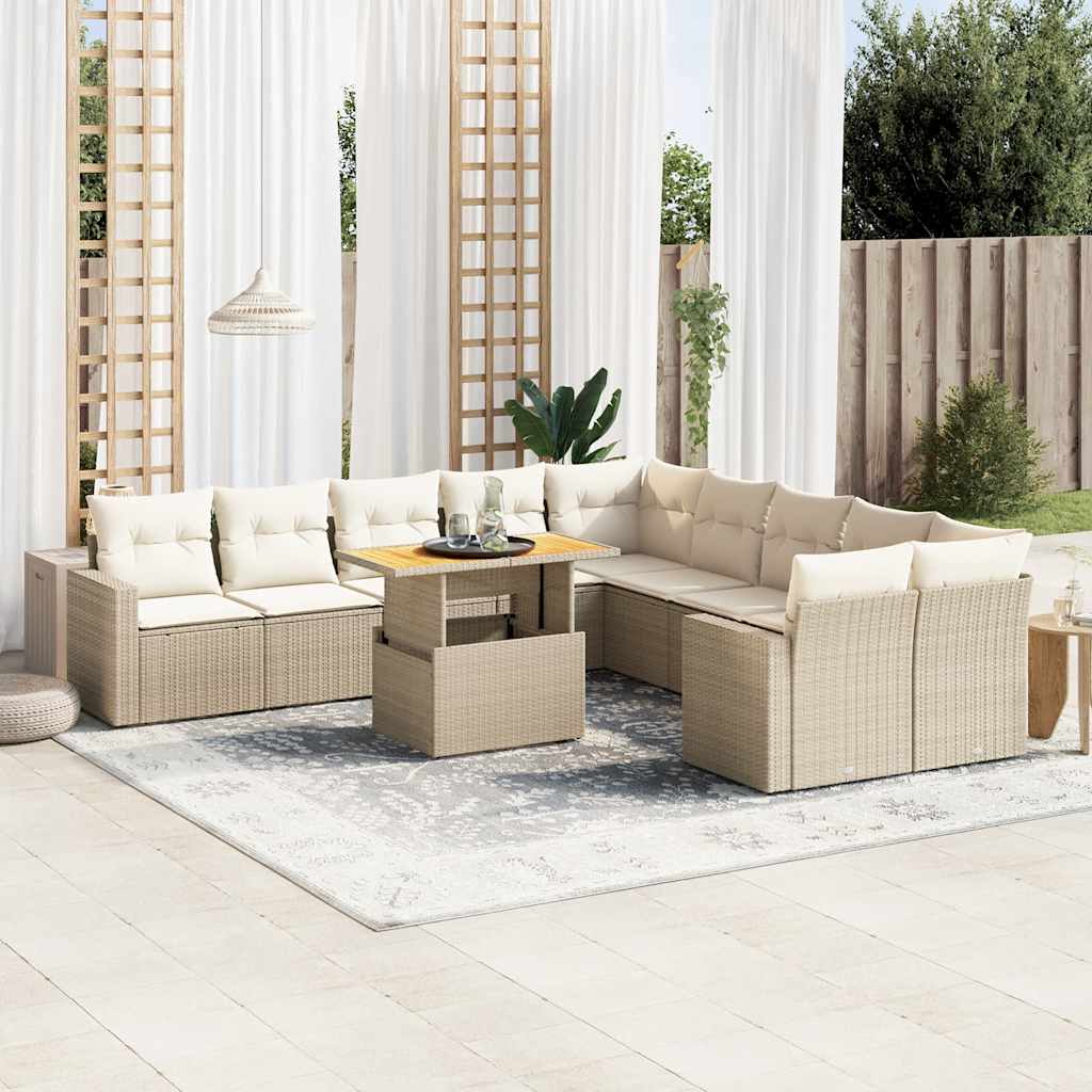 vidaXL 11-tlg. Garten-Sofagarnitur mit Kissen Schwarz Poly Rattan