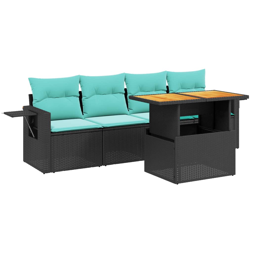 5-tlg. Garten-Sofagarnitur mit Kissen Schwarz Poly Rattan