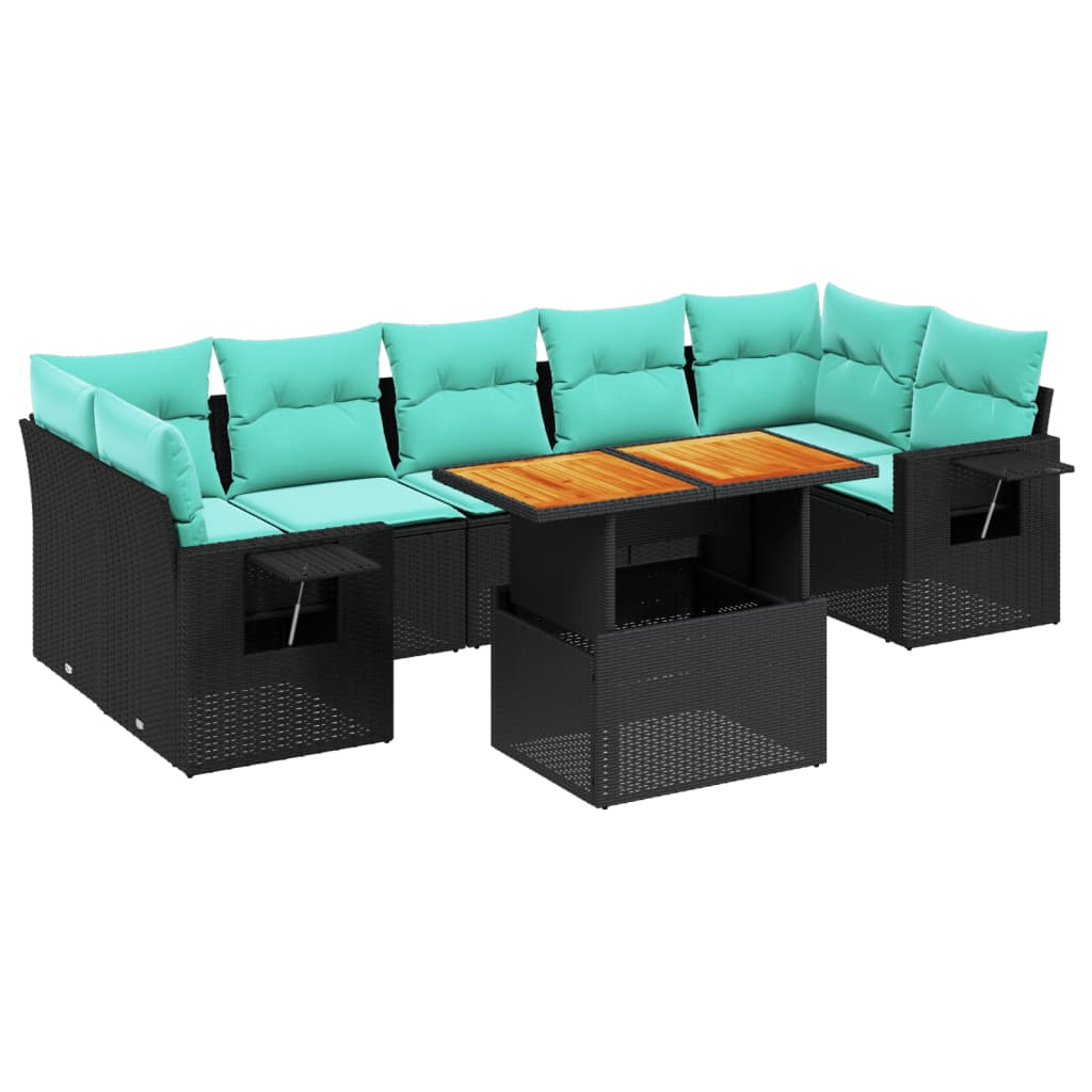 8-tlg. Garten-Sofagarnitur mit Kissen Schwarz Poly Rattan