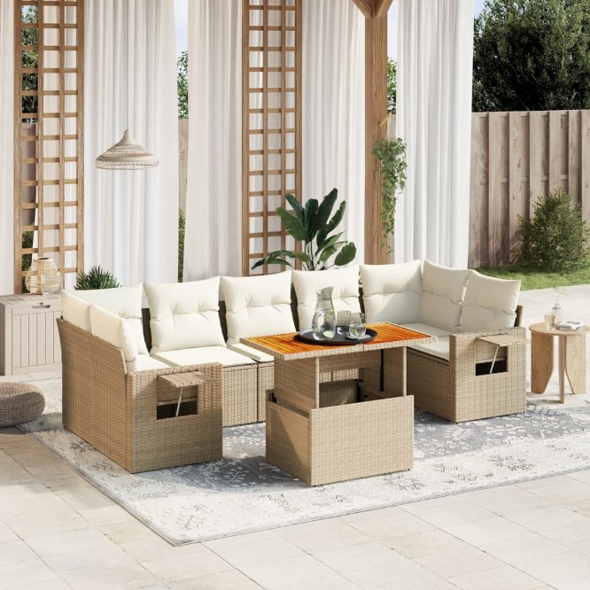 8-tlg. Garten-Sofagarnitur mit Kissen Schwarz Poly Rattan