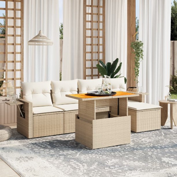 6-tlg. Garten-Sofagarnitur mit Kissen Schwarz Poly Rattan