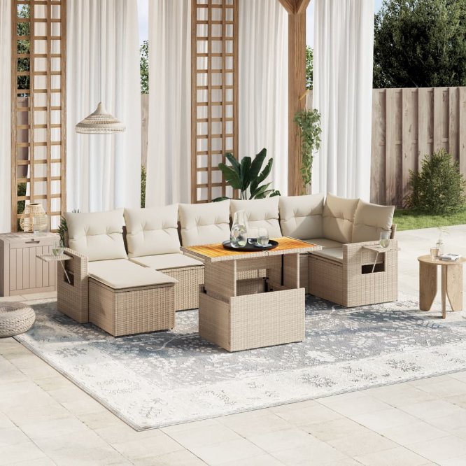 8-tlg. Garten-Sofagarnitur mit Kissen Schwarz Poly Rattan