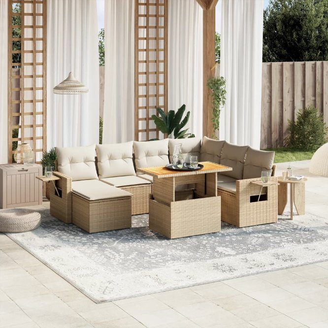 8-tlg. Garten-Sofagarnitur mit Kissen Schwarz Poly Rattan
