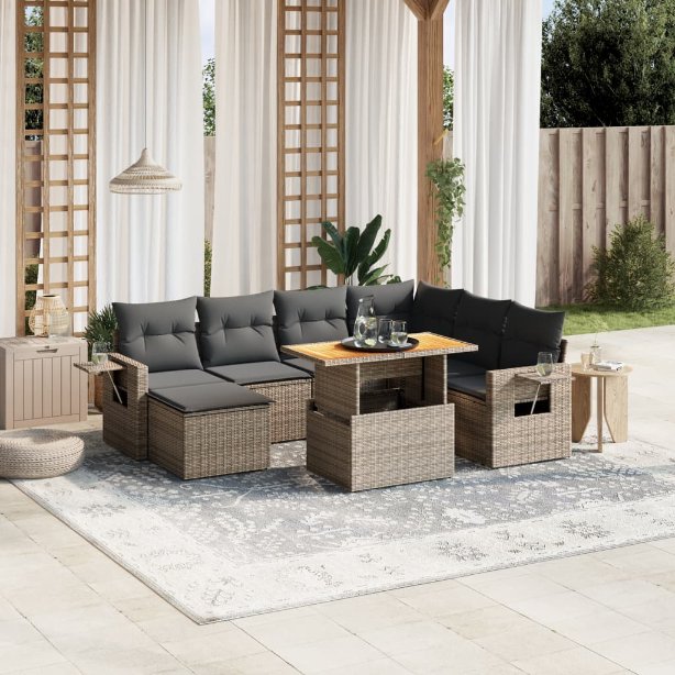 8-tlg. Garten-Sofagarnitur mit Kissen Schwarz Poly Rattan