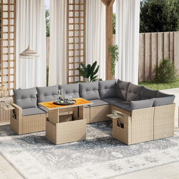 vidaXL 10-tlg. Garten-Sofagarnitur mit Kissen Schwarz Poly Rattan