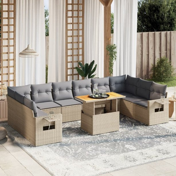 vidaXL 11-tlg. Garten-Sofagarnitur mit Kissen Schwarz Poly Rattan