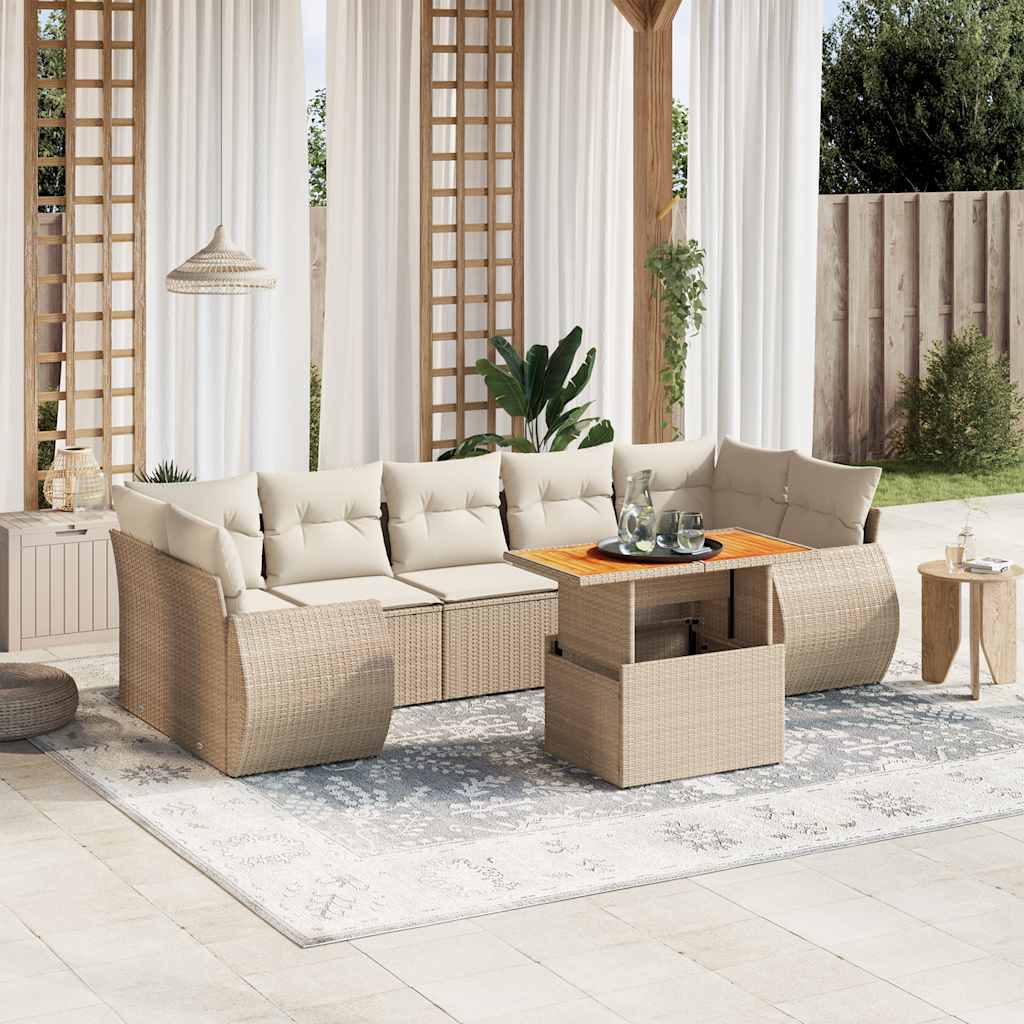 8-tlg. Garten-Sofagarnitur mit Kissen Schwarz Poly Rattan