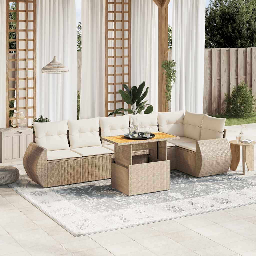 7-tlg. Garten-Sofagarnitur mit Kissen Schwarz Poly Rattan