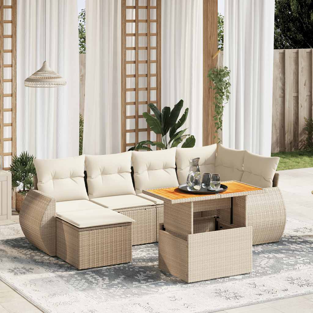 7-tlg. Garten-Sofagarnitur mit Kissen Schwarz Poly Rattan