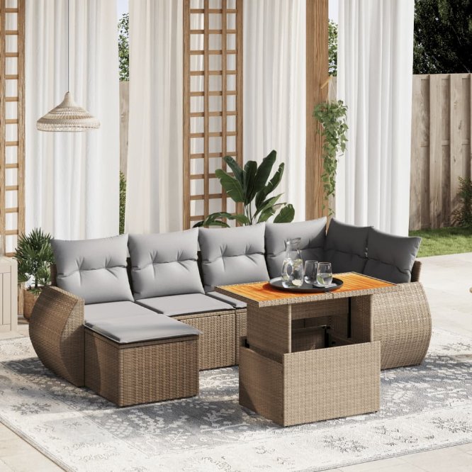 7-tlg. Garten-Sofagarnitur mit Kissen Schwarz Poly Rattan