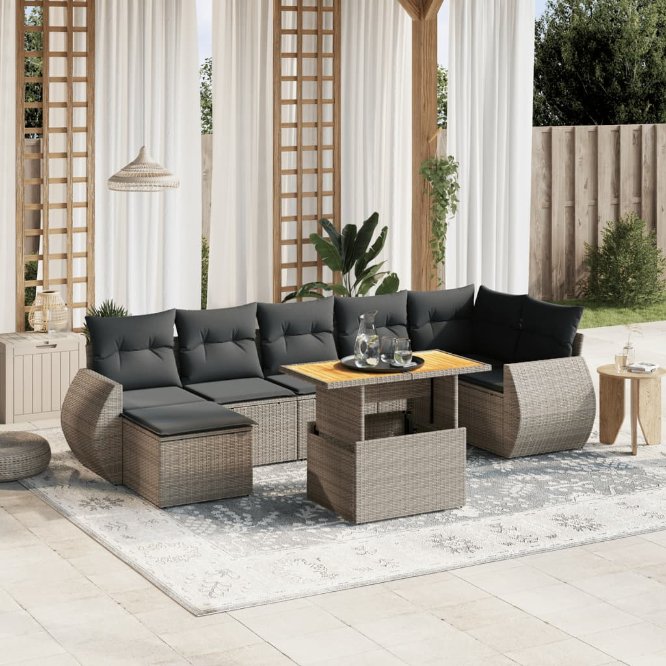 8-tlg. Garten-Sofagarnitur mit Kissen Schwarz Poly Rattan