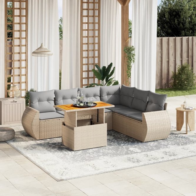 8-tlg. Garten-Sofagarnitur mit Kissen Schwarz Poly Rattan