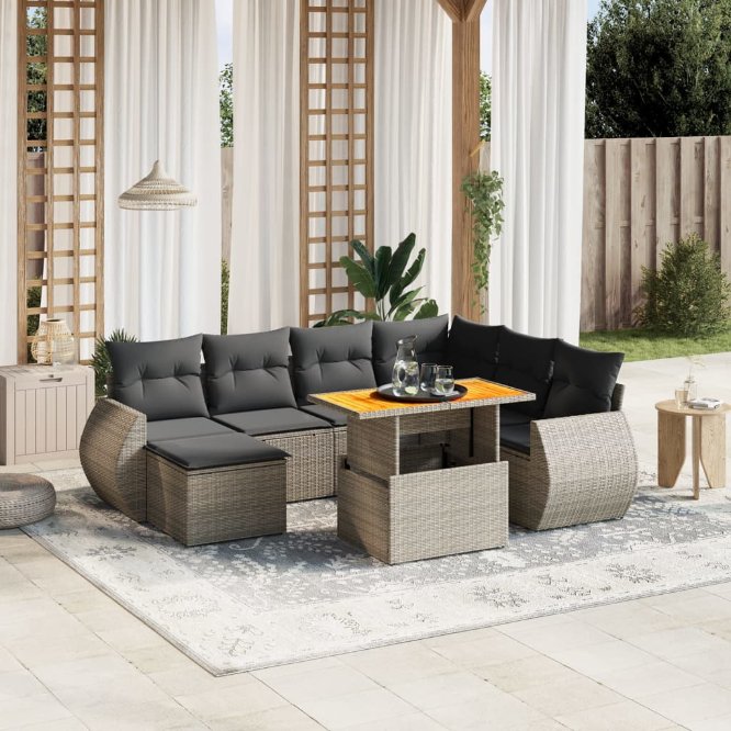 8-tlg. Garten-Sofagarnitur mit Kissen Schwarz Poly Rattan