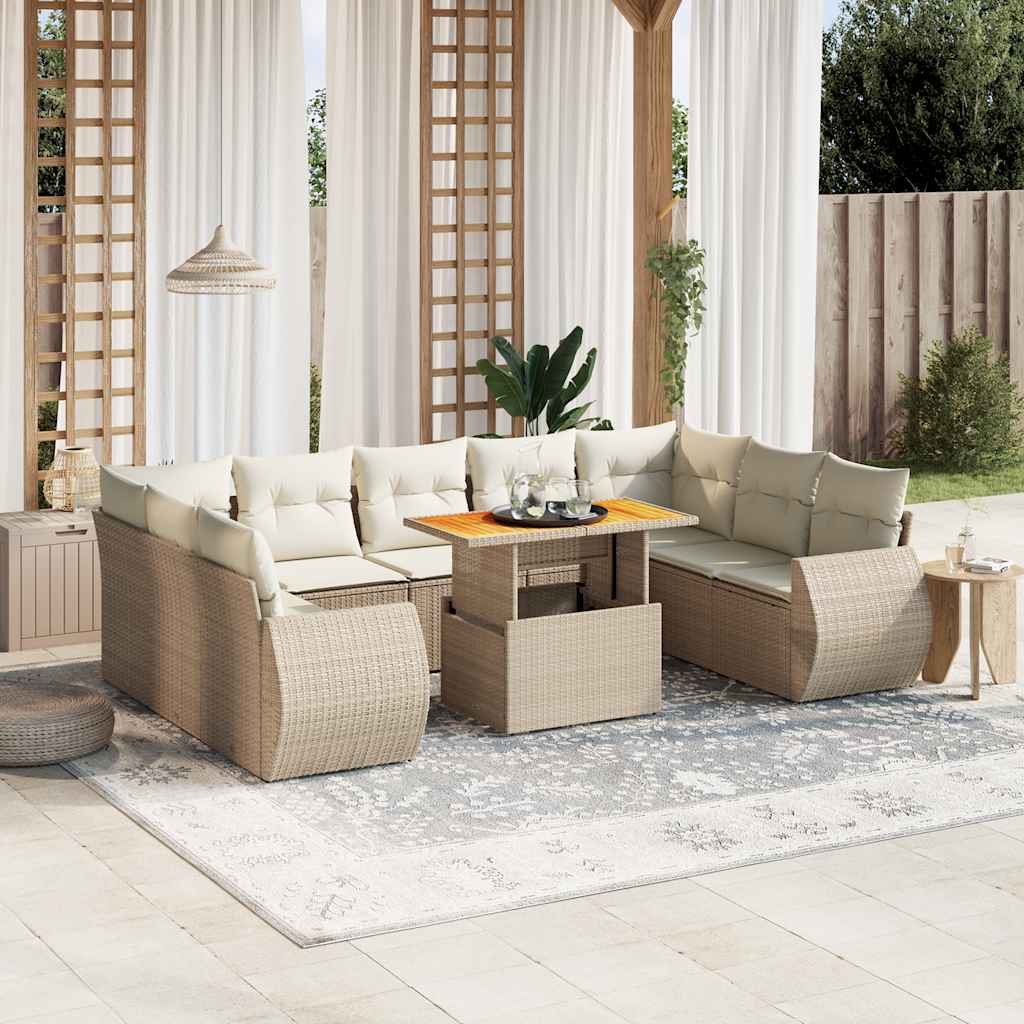 vidaXL 10-tlg. Garten-Sofagarnitur mit Kissen Schwarz Poly Rattan