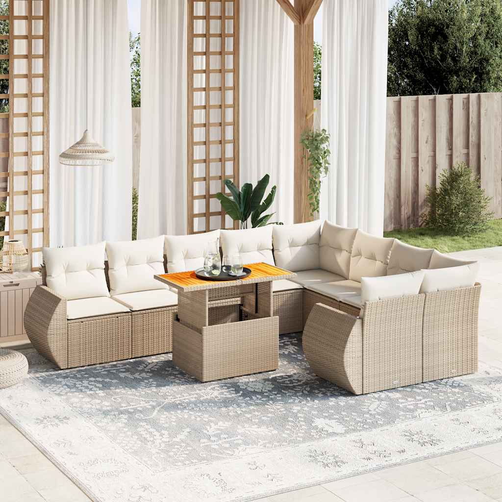 vidaXL 10-tlg. Garten-Sofagarnitur mit Kissen Schwarz Poly Rattan