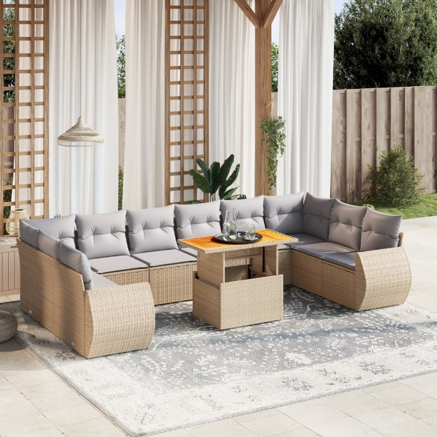 vidaXL 11-tlg. Garten-Sofagarnitur mit Kissen Schwarz Poly Rattan