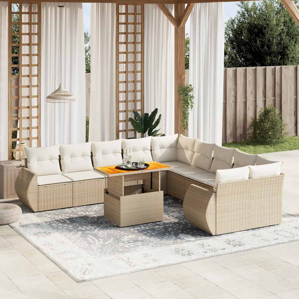 vidaXL 11-tlg. Garten-Sofagarnitur mit Kissen Schwarz Poly Rattan