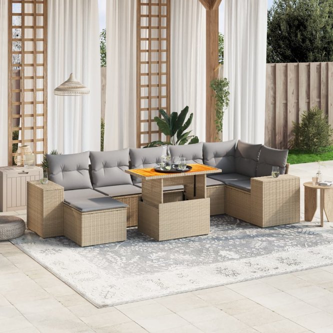8-tlg. Garten-Sofagarnitur mit Kissen Schwarz Poly Rattan