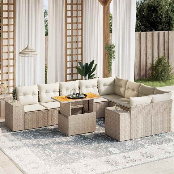 vidaXL 10-tlg. Garten-Sofagarnitur mit Kissen Schwarz Poly Rattan