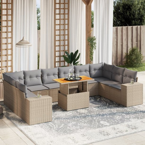 vidaXL 11-tlg. Garten-Sofagarnitur mit Kissen Schwarz Poly Rattan