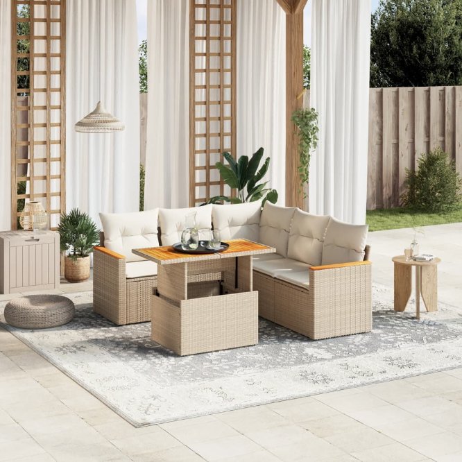 6-tlg. Garten-Sofagarnitur mit Kissen Schwarz Poly Rattan